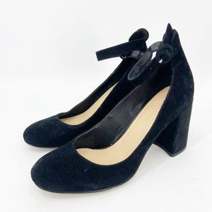 Marc Fisher Black Suede Block Heels Ankle Strap